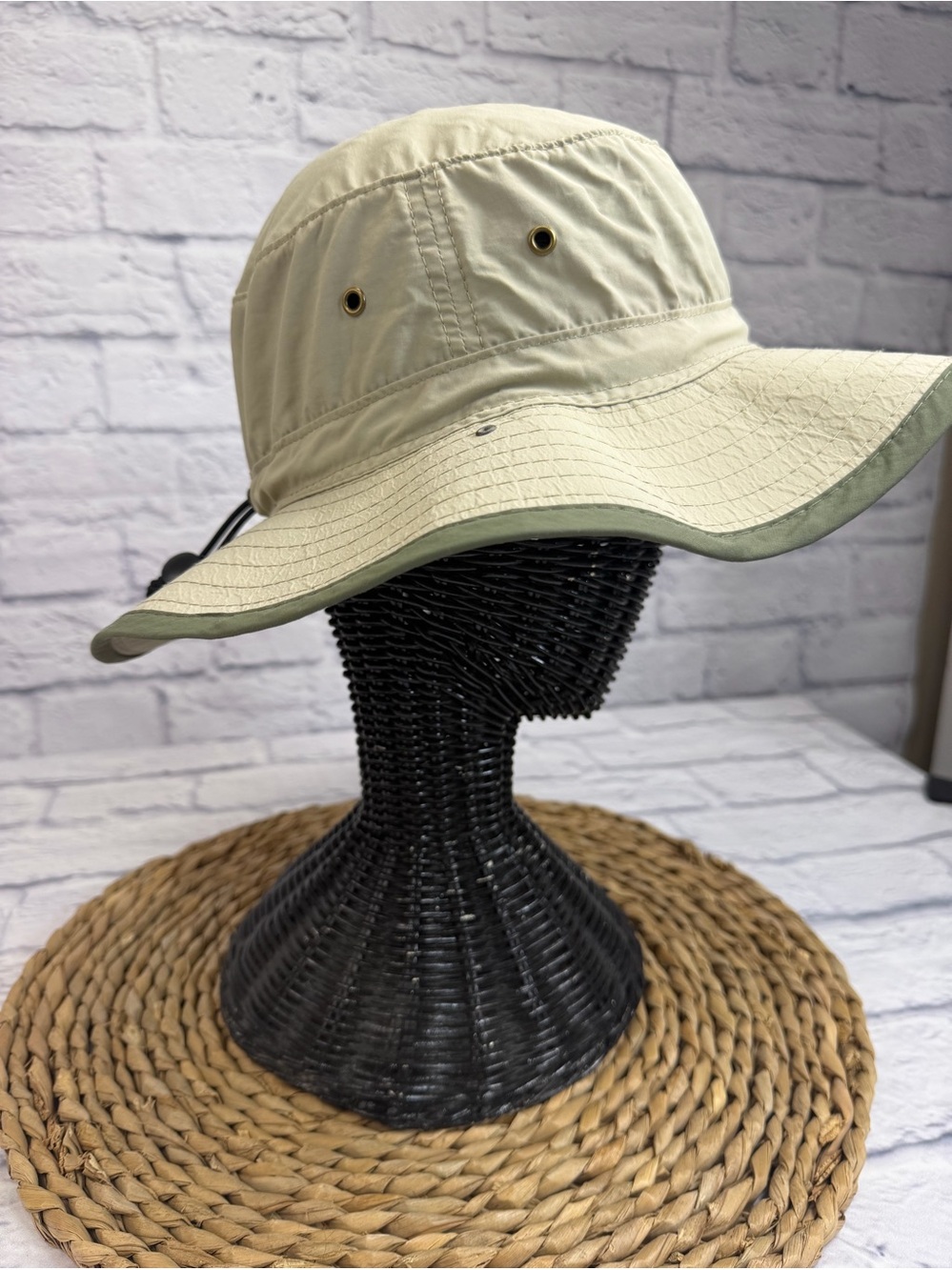 OC Sports Bucket Sun Hat - Light Beige with Sage Trim